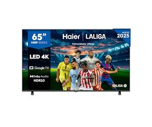 Haier Direct LED 4K UHD H65K85FUX - 65", Smart TV, Google TV, Dolby Audio, HDR 10, Smart Remote Control, Google Assistant, Procesador Quad Core, Bluetooth 5.1, DBX TV, HDMI 2.1 x 4, Sin Marcos, 2025