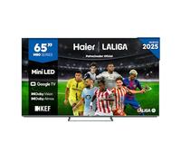 Haier MiniLED 4K UHD H65M80FUX - 65", Smart TV, Google TV, Dolby Atmos y Dolby Vision, HDR 10, Google Assistant, Procesador Quad Core, Bluetooth 5.2, DBX TV, HDMI 2.1 x 4, 2+32 GB, Sin Marcos, 2025