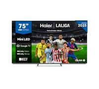 Haier MiniLED 4K UHD H75M80FUX - 75", Smart TV, Google TV, Dolby Atmos y Dolby Vision, HDR 10, Google Assistant, Procesador Quad Core, Bluetooth 5.2, DBX TV, HDMI 2.1 x 4, 2+32 GB, Sin Marcos, 2025