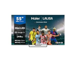 Haier QD MiniLED 4K UHD H55M90EUX 55 Pulgadas, Smart TV, Google TV, Dolby Atmos y Dolby Vision, 144 Hz, HDR 10, Bluetooth 5.1, DBX TV, HDMI 2.1 x 4, Sin Marcos, 2024