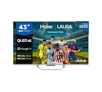 Haier QLED 4K UHD H43Q80FUX - 43", Smart TV, Google TV, Dolby Atmos y Dolby Vision, HDR 10+, Smart Remote Control, Google Assistant, Bluetooth 5.1, DBX TV, HDMI 2.1 x 4, Sin Marcos, 2025