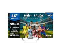 Haier QLED 4K UHD H55Q80FUX - 55", Smart TV, Google TV, Dolby Atmos y Dolby Vision, HDR 10+, Smart Remote Control, Google Assistant, Bluetooth 5.1, DBX TV, HDMI 2.1 x 4, Sin Marcos, 2025