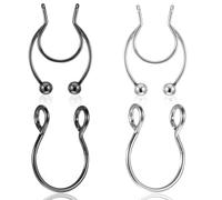 HaiFafafaing 4 anillos falsos para tabique, calibre 20, 8 mm de diámetro interior, anillos de nariz falsos de acero inoxidable con clip para mujeres y hombres