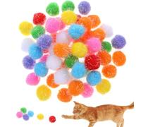 HaiFafafaing 60 bolas de pompón de gato - Juguete interactivo de bola para gatos de 1.5 pulgadas - Bolas peludas brillantes multicolor para ejercicio y entretenimiento