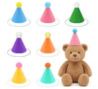 HaiFafafaing 7 sombreros de cumpleaños de animales de peluche, mini sombreros de fiesta para animales de peluche con pompones, sombrero de cumpleaños de cono colorido para adultos, animales, gatos