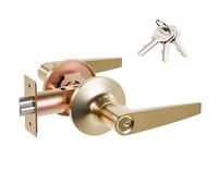 HAIFUAN 1 Pack of Door Lever Handle Lockset, Doob Knob for Use of Entry, Gold Color, Come with 3 Keys(802G-K)