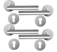 HAIFUAN Paquete de 2 manijas de puerta de acero inoxidable escudo de orificio cilíndrico, juego de manijas de cerradura de puerta, barra de mano de puerta, acero inoxidable cepillado (S02-103C-2)