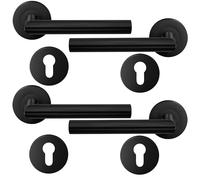 HAIFUAN Paquete de 2 manijas de puerta de acero inoxidable escudo de orificio de cilindro, juego de manijas de cerradura de puerta, barra de mano de puerta, color negro (S02-103C-B-2)