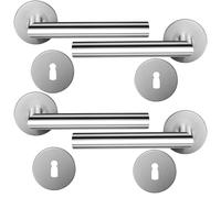 HAIFUAN Paquete de 2 manijas de puerta de acero inoxidable escudo de orificio para llave, juego de manijas de cerradura de puerta, barra de mano de puerta, acero inoxidable cepillado (S02-103K-2)