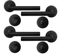 HAIFUAN Paquete de 2 manijas de puerta de acero inoxidable perilla de baño, juego de manijas de cerradura de puerta, barra de mano de puerta, color negro (S02-103BK-B-2)