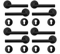 HAIFUAN Paquete de 4 manijas de puerta de acero inoxidable escudo de orificio de cilindro, juego de manijas de cerradura de puerta, barra de mano de puerta, color negro (S02-103C-B-4)