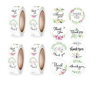 Haihaz 2000 piezas Rollo Thank You Etiqueta Regalo Pegatina, Gracias Pegatinas Redondas Pegatinas,Pegatinas de Etiqueta Floral para Embalaje Regalo 4 Rollo