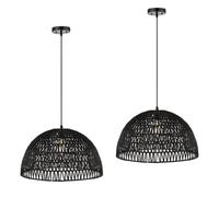 HAIIQU Juego De 2 Lámparas Colgantes De Bambú Negro Estilo Bohemio Lámpara De Techo Colgante De Ratán Tejido Portalámparas E26/27 Con Cable Ajustable Para Cocina Y Sala De Estar.