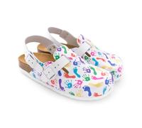 Haikon Zuecos Bio para Mujer, Estampado de Manos y Pies, Correa de Tobillo, Plantilla Corcho, Modelo Hand, Uso Sanitario y Doméstico (Sistema Tallas Calzado EU, Adulto, Mujer, Números, Mediano, 39)