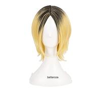 Haikyuu !! Kozume Kenma Cosplay Wig Short Rubia Rubia y Negro Resistente al Calor Peluca Sintética Sintética + Peluca Cap
