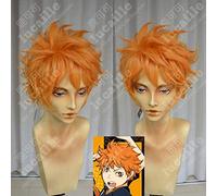 Haikyuu !! Voleibol Shoyo Hinata Syouyou Short Golden Orange Curl Hair Resistente al calor Cosplay Disfraz Peluca + Gorra de peluca gratis
