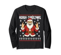 Hail Santa Pagan Happy Solstice Metal Christmas Rock Roll Manga Larga