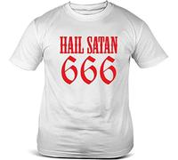 Hail Satan 666 Inverted Cross Baphomet Pentagram Satanic Symp T Shirt Mens tee White M