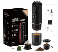HAILASRE Máquina de café espresso eléctrica portátil, sistema de extracción de calor 2 en 1, cafetera espresso Crema Nespress, soporta café molido y cápsula NS, ME2218 (NEGRO)