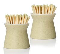 Haillai Paquete de 2 soportes para fósforos con 6 piezas, caja de cerámica hecha a mano para todos los fósforos, bonito tarro de decoración del hogar con golpeador para velas, chimenea, salón, blanco