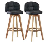 HAILM Sillas De Bar Giratorias Modernas, Desayuno Cocina Taburetes Altos con Asiento Y Reposapiés Tapizados En Tela, Silla De Comedor De Madera para Cafetería, Pub, 2 Piezas,Negro,73cm/28.7"
