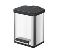 Hailo 0622-200, Öko Duo Plus M, Cubo de Basura con recipientes y Pedal para Abrir, 2 x 9 litros, Metal, Acero Inoxidable, 36 x 33 x 45 cm