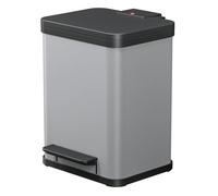 Hailo 0622-200, Öko Duo Plus M, Cubo de Basura con recipientes y Pedal para Abrir, 2 x 9 litros, Metal, Plata, 36 x 33 x 45 cm