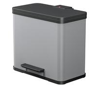 Hailo 0630-200, Öko Duo Plus L, Cubo de Basura con recipientes y Pedal para Abrir, 17+9 litros, Metal, Plata, 47 x 35 x 44 cm