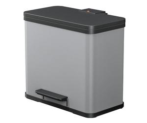 Hailo 0633-200, Öko Trio Plus L, Cubo de Basura con recipientes y Pedal para Abrir, 3 x 9 litros, Metal, Plata, 47 x 35 x 44 cm