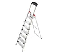 Hailo 5_8817-001 001-Escalera de Tijera de Aluminio Ancho XXL EasyClix (7 peldaños), Gris