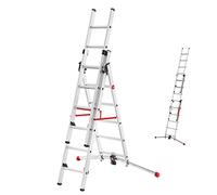 Hailo 9306-507 - Escalera Aluminio combinada 3 tramos con estabilizador Curvo ProfiLOT Combi (2x6 + 1x5 peldaños)