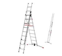 Hailo 9309-507 - Escalera Aluminio combinada 3 tramos con estabilizador Curvo ProfiLOT Combi (2x9 1x8 peldaños)