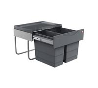 Hailo Cubo de basura 3644901 | 2 compartimentos para ahorro de espacio | Cubo interior de 18 + 12 litros | a partir de 50 cm de ancho armario bajo con puerta giratoria | gris oscuro
