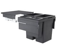 Hailo Cubo de basura Euro-Cargo 3619771, 4 compartimentos, para armario bajo de 60 cm de ancho, equipamiento con 2 cubos interiores de 38, 12 y 2,5 litros, color gris claro