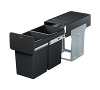 Hailo EcoLine Design Duo L - Sistema de separación de basura, doble extracción, chapa de acero, color negro, 25,6 x 41,8 x 48,6 cm, 2 x 14 l