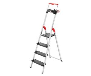 Hailo Escalera de Seguridad de Aluminio L100 Topline con Carcasa multifunción, Barra de Seguridad y Bloqueo de Plataforma Que Ofrece Seguridad en Formato XXL: 130 mm de Profundidad Extra