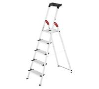 Hailo Escalera XXL de Aluminio, 5 peldaños, con Plataforma, doméstica, Blanco y Rojo