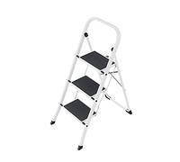 Hailo K20 Taburete de Acero con 3 peldaños y esterillas Antideslizantes aleado, Negro, Blanco