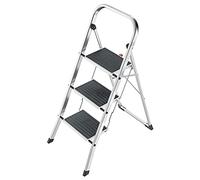 Hailo K60 Taburete de Aluminio con 3 peldaños y esterillas Antideslizantes, Metal, Negro, Acero Inoxidable