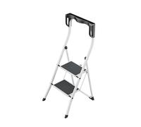 Hailo K75 ComfortLine - Escalera plegable de 2 peldaños de acero con barra de seguridad y bandeja de almacenamiento, altura de trabajo hasta 2,47 m, peso: 5 kg, color blanco
