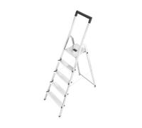 Hailo L40 - Escalera doméstica de aluminio, travesaño de seguridad con gancho para cubo (5 peldaños)
