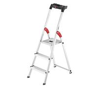 Hailo L60 Escalera taburete Aluminio, Negro, Rojo - Escalera de mano (2,35 m, 150 kg, 3,8 kg)