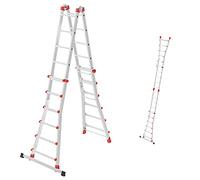 Hailo M80 - Escalera de Aluminio multifunción (4 x 6 peldaños, soporta hasta 150 kg, articulaciones de Seguridad y Asas de sujeción, Altura Regulable, Inoxidable), Color Plateado