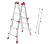 Hailo M80 - Escalera multifunción de Aluminio (4 x 3 peldaños, soporta hasta 150 kg, articulaciones de Seguridad y Asas de sujeción, Altura Regulable, Inoxidable), Color Plateado