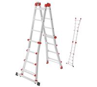 Hailo M80 - Escalera multifunción de Aluminio (4 x 4 peldaños, soporta hasta 150 kg, articulaciones de Seguridad y Asas de sujeción, Altura Regulable, Inoxidable), Color Plateado