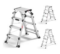 Hailo Master DTL100 Topline - Escalera telescópica de aluminio extensible y plegable, altura ajustable hasta 1,31 m, 2 x 4, 5 o 6 peldaños utilizables - Peso: 8,9 kg