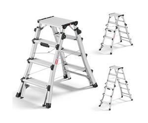 Hailo Master DTL100 Topline - Escalera telescópica de aluminio extensible y plegable, altura ajustable hasta 1,31 m, 2 x 4, 5 o 6 peldaños utilizables - Peso: 8,9 kg