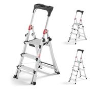 Hailo TL100 Topline - Escalera telescópica de aluminio 3 en 1 - Altura de trabajo flexible 3-5 peldaños Carga máxima 150 kg - Altura de trabajo ajustable de 2,65 a 3,09 m - Plataforma extra grande