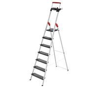 Hailo Topline L100 8050-707 Escalera de Tijera de Aluminio con Bandeja para Herramientas, Altura de Trabajo (máx.): 3, Plata/Negro, 7 Stufen