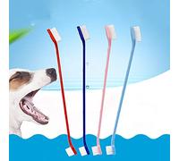 HaiMa - Cepillo de dientes con doble cabeza para perros, nailon, hilo de perro, huella de pata, cepillo de dientes para perros, limpieza bucal - rojo